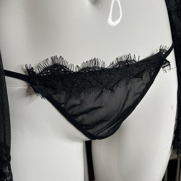 Sexy Romantic Sheer Black Lace Robe G String Thong Women's Size L #680 - Picture 9 of 12